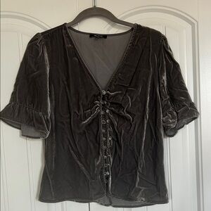 Madewell Charcoal Velvet Blouse with Ruffle Sleeves